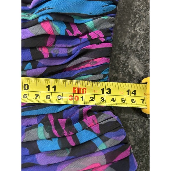 Vintage 80s Pleated Paint Pattern Black Strapless Party Dress Size 10 Chiffon - Picture 5 of 7